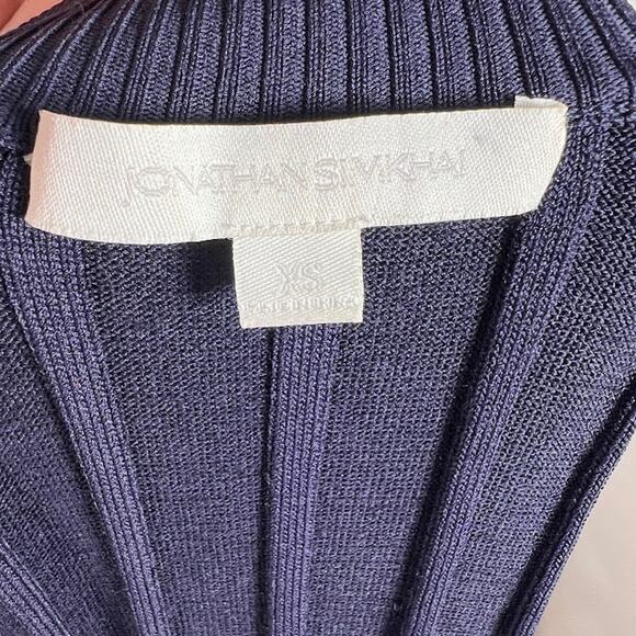 Jonathan Simkhai Keyhole Mock Neck Mini Dress XS Navy Blue Cold Shoulder Knit - Picture 6 of 8
